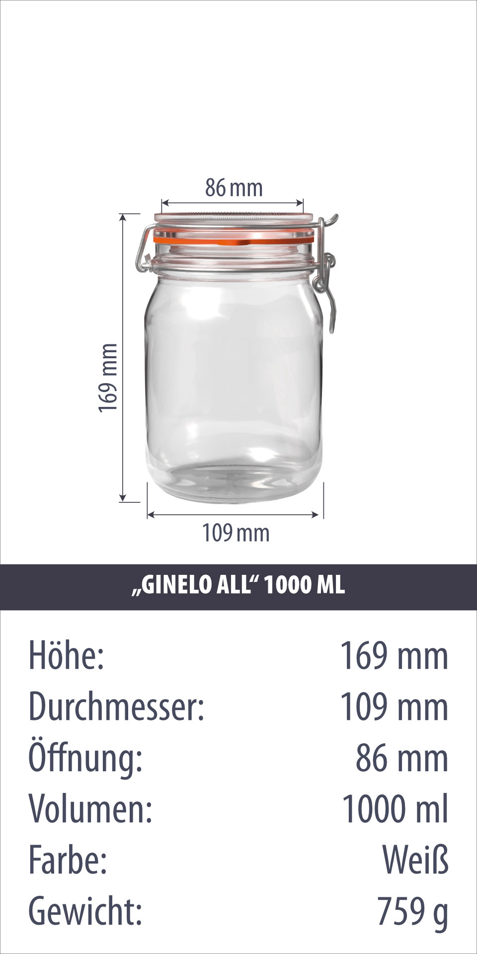 Bügelglas 'Ginelo All' 1000 ml